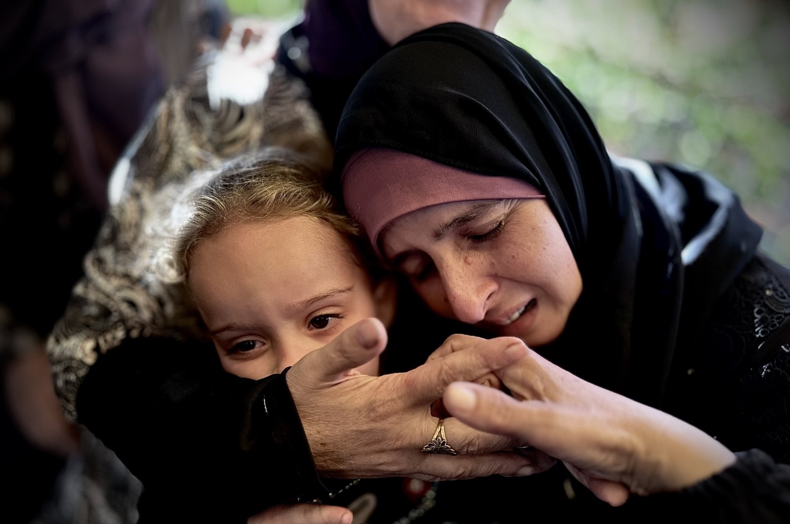 Relatives of a Palestinian killed in an Israeli strike react during his funeral in Khan Younis in the southern Gaza Strip, Palestine, Oct. 21, 2024. (AA Photo)