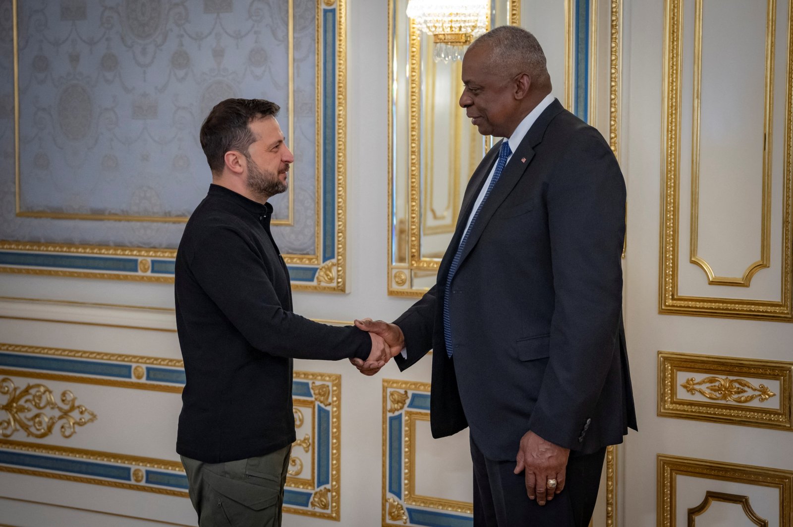 Ukraine&#039;s President Volodymyr Zelenskyy welcomes U.S. Defense Secretary Lloyd Austin, Kyiv, Ukraine, Oct. 21, 2024. (Reuters Photo)