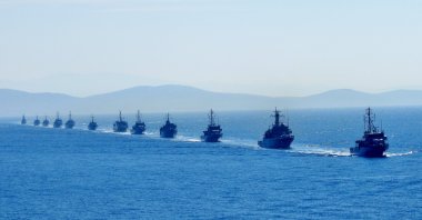 Vessels from Türkiye, Romania and Bulgaria that are part of a task force against floating mines are seen off Türkiye's Black Sea Coast, Zonguldak, northern Türkiye, Sept. 28, 2024. (AA Photo)