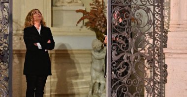 Italian Prime Minister Giorgia Meloni waits for Ukraine's President Volodymyr Zelenskyy before a meeting at Villa Doria Pamphilj, Rome, Italy, Oct. 10, 2024. (AFP Photo)