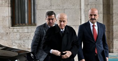 Nationalist Movement Party (MHP) leader Devlet Bahçeli arrives at Parliament for his speech, Ankara, Türkiye, Oct. 22, 2024. (AA Photo)