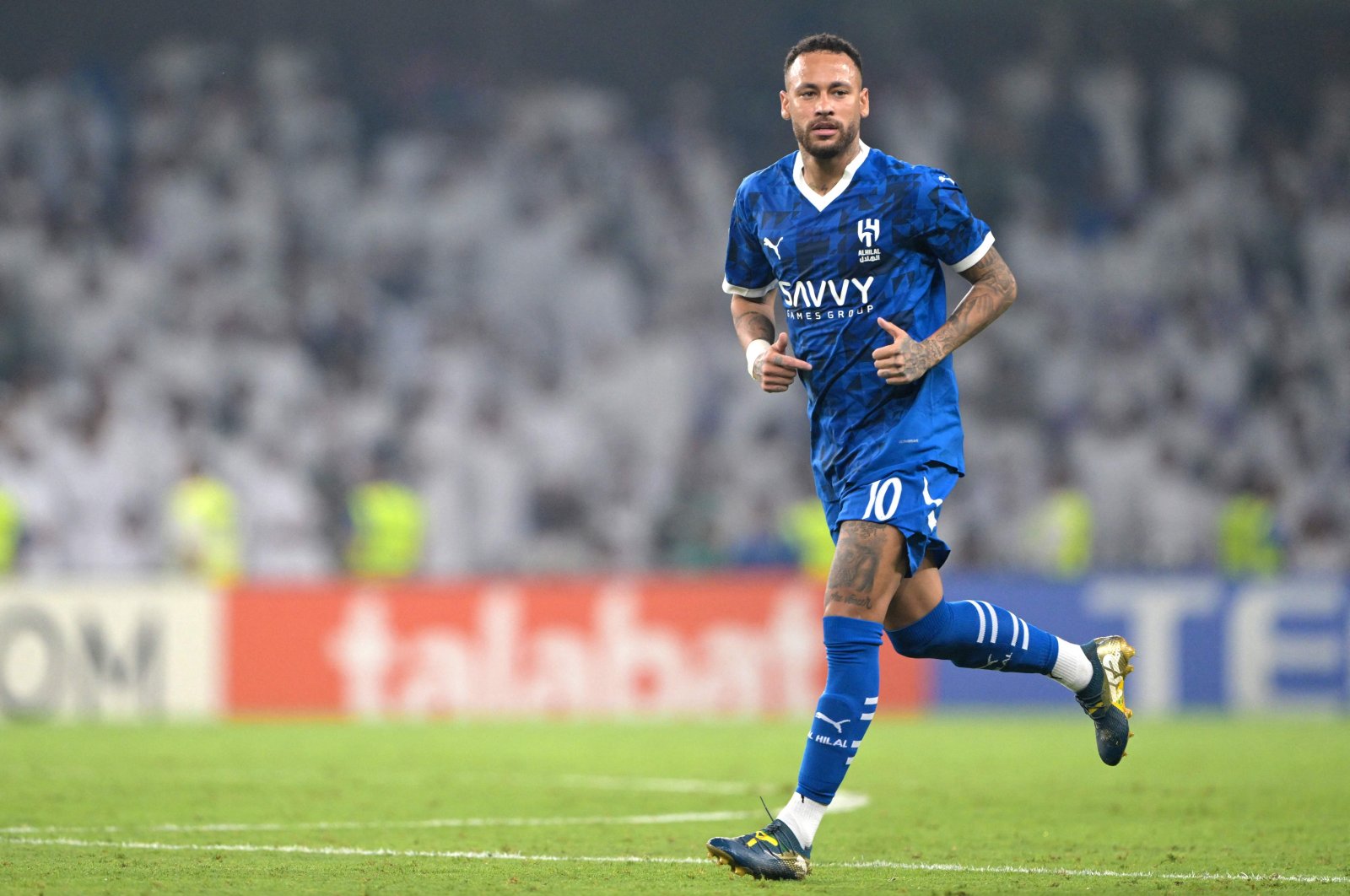 Al-Hilal&#039;s Neymar runs on the pitch during the AFC Champions League Group B football match between UAE&#039;s Al-Ain and Saudi&#039;s Al-Hilal at the Hazza bin Zayed Stadium, Al-Ain, UAE, Oct. 21, 2024. (AFP Photo)