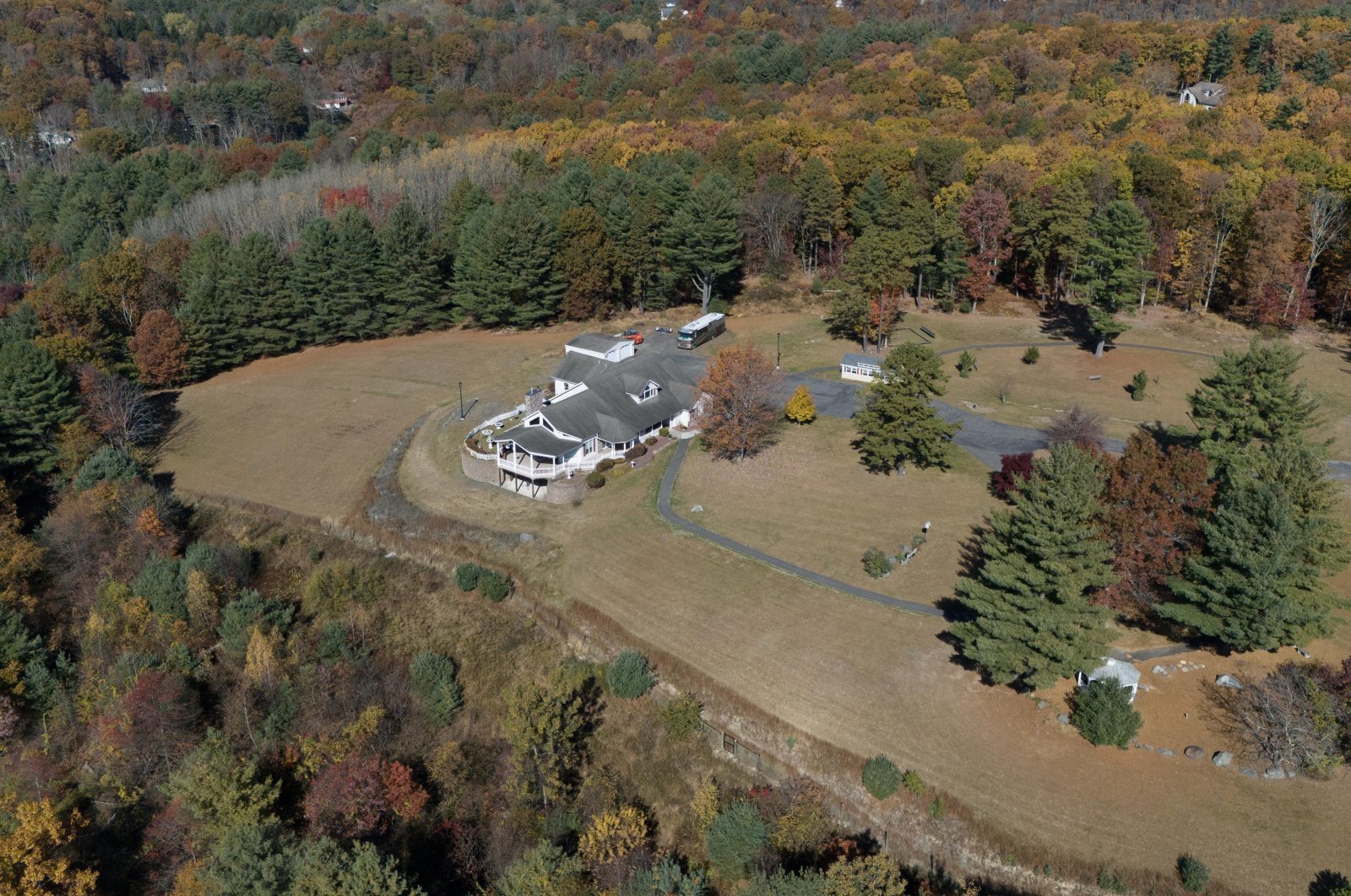 Gülenist Terror Group (FETÖ) ringleader Fetullah Gülen&#039;s residence is seen from above following his death, Saylosburg, Pennsylvania, U.S., Oct. 21, 2024. (AA Photo)