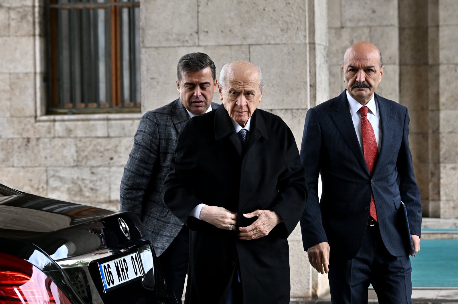 Nationalist Movement Party (MHP) leader Devlet Bahçeli arrives at Parliament for his speech, Ankara, Türkiye, Oct. 22, 2024. (AA Photo)