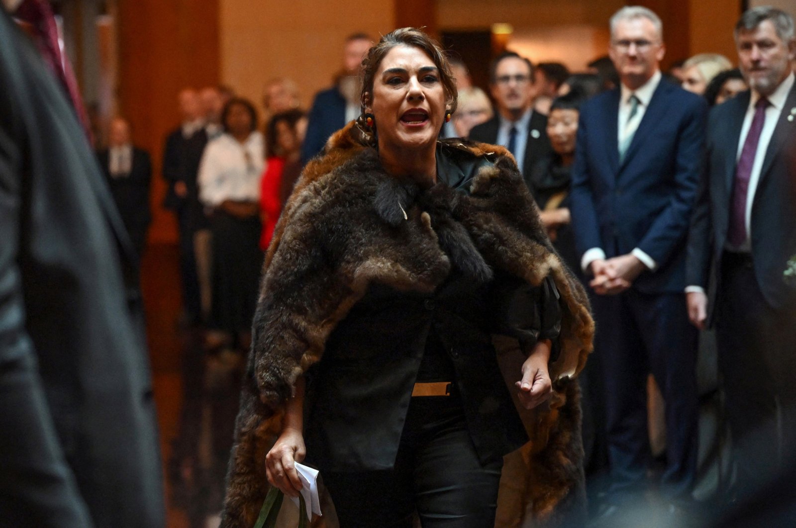 King Charles is heckled by Australian politician Senator Lidia Thorpe before she was escorted away by security at the Australian Parliament House for Ceremonial Welcome and Parliamentary Reception, Canberra, Australia, Oct. 21, 2024. (Reuters Photo)