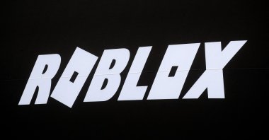The Roblox logo is displayed on a banner, New York, U.S., March 10, 2021. (Reuters Photo)
