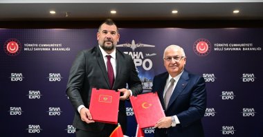 National Defense Minister Yaşar Güler (R) and his Montenegrin counterpart Dragan Krapovic sign a military health cooperation protocol at the International Defense, Aviation and Space Industry Fair (SAHA EXPO 2024) in Istanbul, Türkiye, Oct. 23, 2024. (AA Photo)