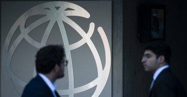 The World Bank Group (WBG) logo is seen on its headquarters during the International Monetary Fund (IMF) and World Bank Group 2024 Annual Meetings, Washington, U.S., Oct. 21, 2024. (Reuters Photo)