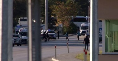 Ambulances and police cars near the scene, in the capital Ankara, Türkiye, Oct. 23, 2024. (İHA Photo) 