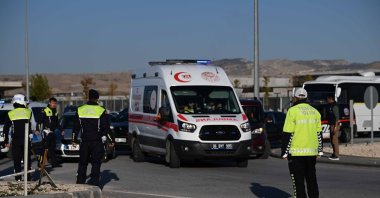 An ambulance is seen near the TAI facility in Ankara, Oct. 23, 2024. (AA Photo)