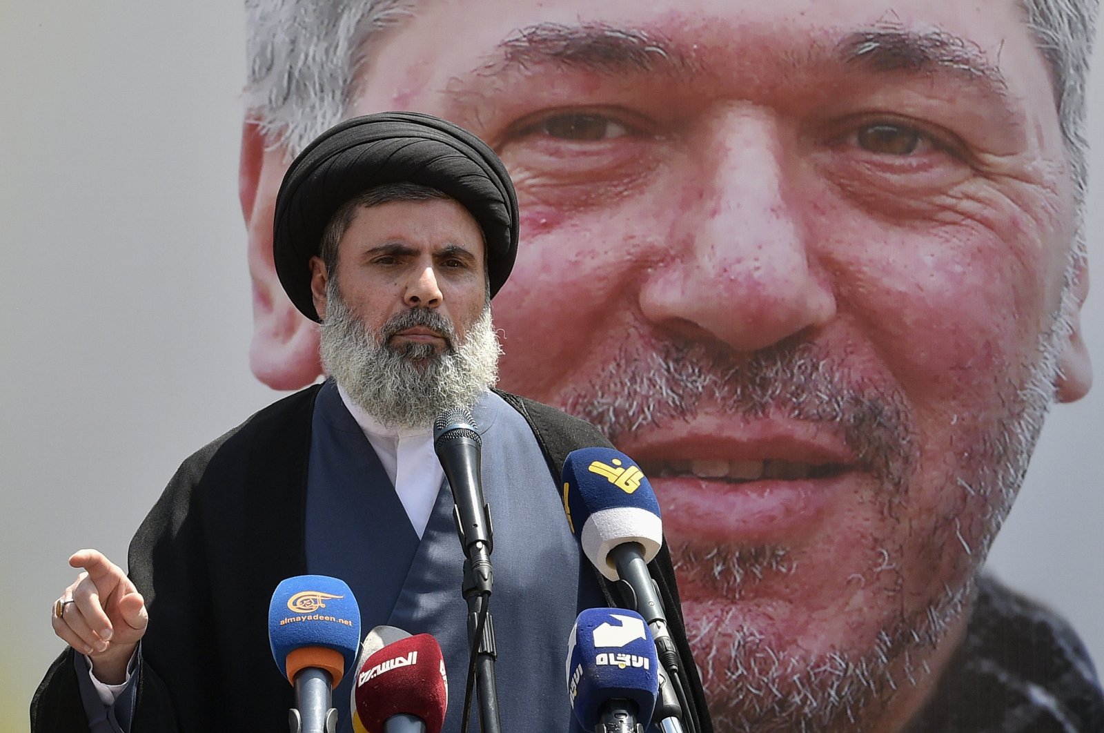 Head of Hezbollah&#039;s Executive Council Sayyed Hashem Safieddine, speaks during the funeral of late Hezbollah senior commander Taleb Sami Abdallah in Beirut, Lebanon, June 12, 2024. (EPA Photo)