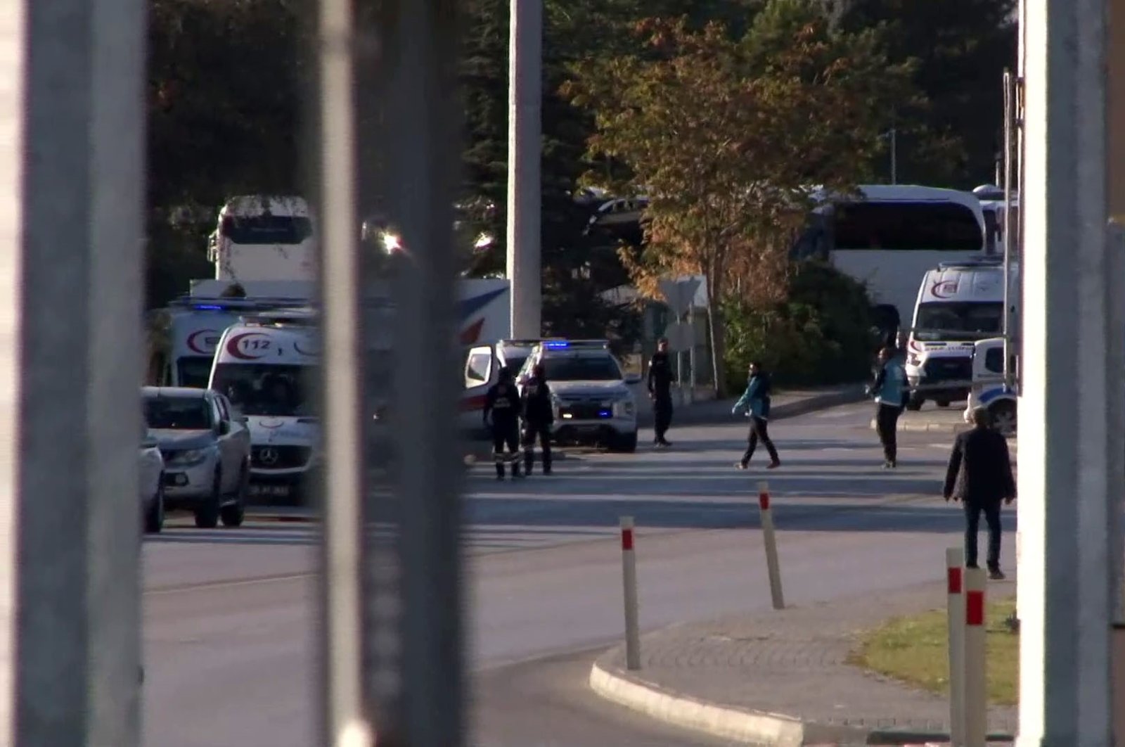 Ambulances and police cars near the scene, in the capital Ankara, Türkiye, Oct. 23, 2024. (İHA Photo) 