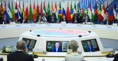 World leaders and Russian President Vladimir Putin (C) attend the BRICS summit, Kazan, Russia, Oct. 23., 2024. (AA Photo)