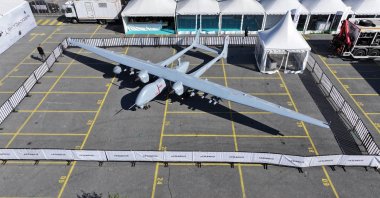 Aksungur produced by TAI on display at SAHA EXPO, an international defense fair, Istanbul, Türkiye, Oct. 23, 2024. (AA Photo)