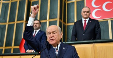Nationalist Movement Party (MHP) Chairperson Devlet Bahçeli delivers a speech at his party&#039;s parliamentary group meeting, Ankara, Türkiye, Oct. 22, 2024. (AA Photo)