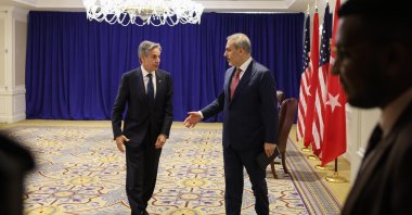 Foreign Minister Hakan Fidan (R) meets with U.S. Secretary of State Anthony Blinken in New York, Sept. 27, 2024. (AA Photo)