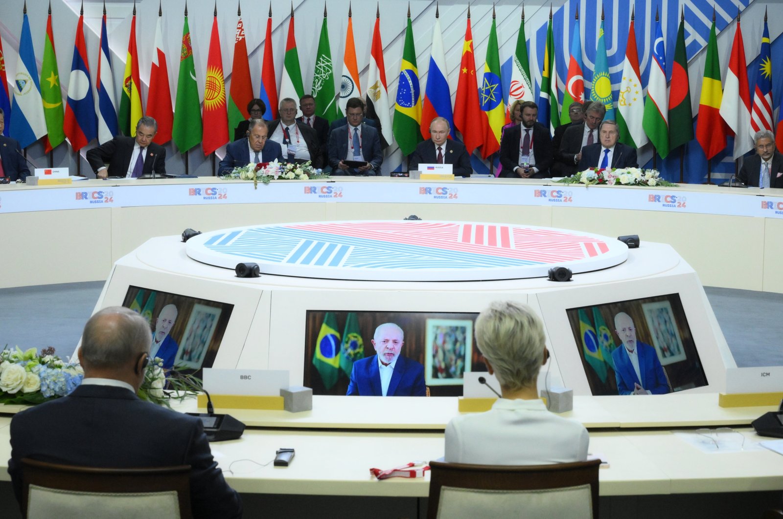 World leaders and Russian President Vladimir Putin (C) attend the BRICS summit, Kazan, Russia, Oct. 23., 2024. (AA Photo)