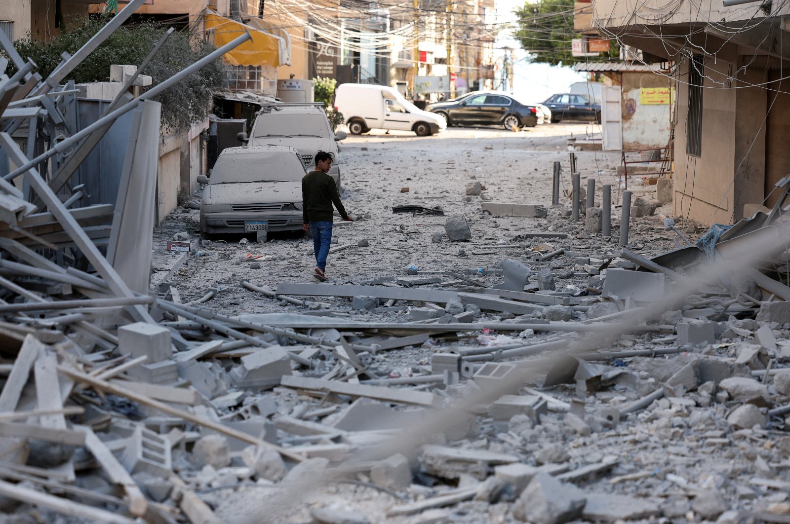 A person inspects the damage from Israeli strikes in Tyre, southern Lebanon, Oct. 23, 2024. (Reuters Photo)