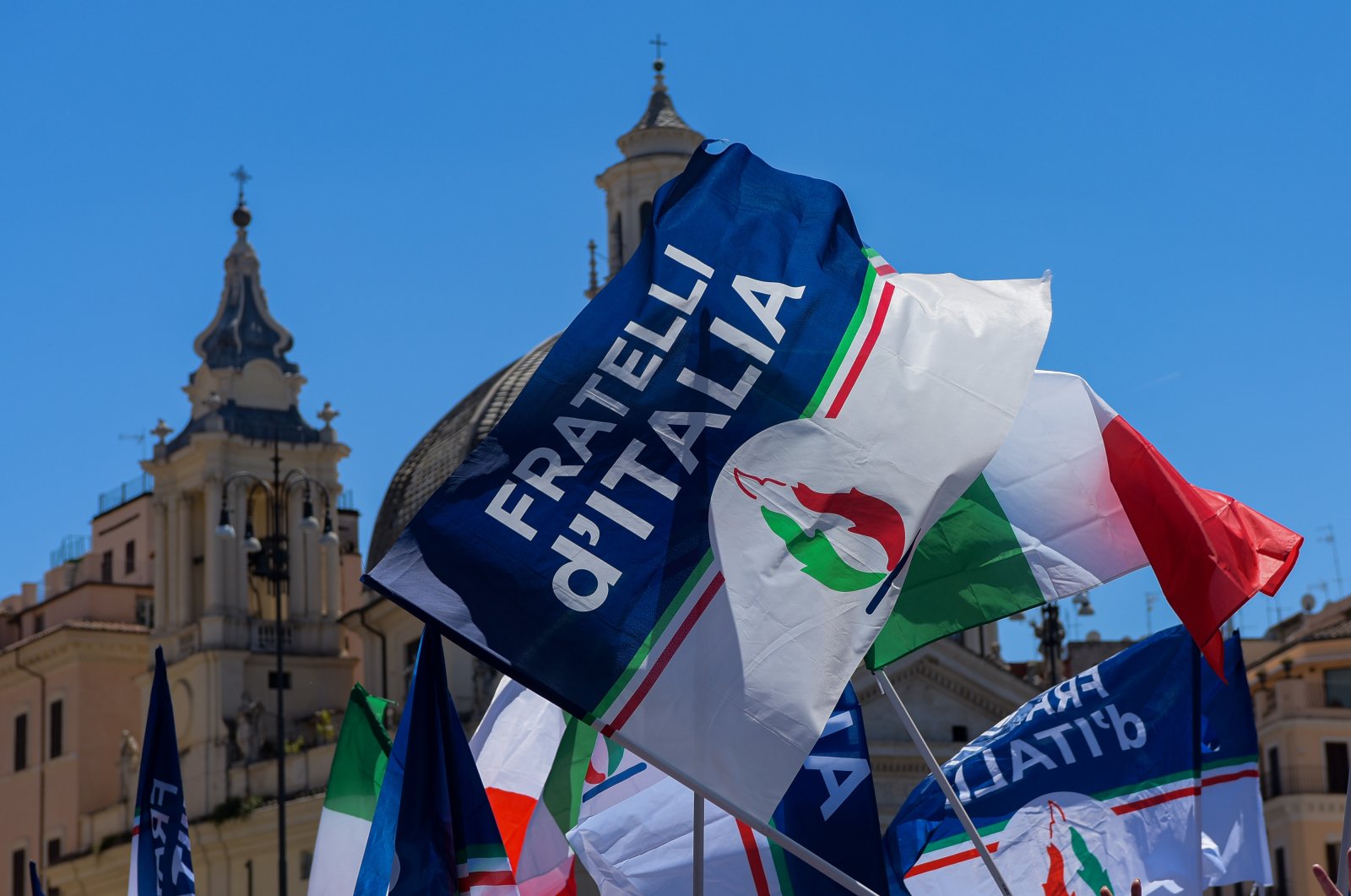 A flag of the Fratelli d&#039;Italia party is seen during an event in Rome, Italy. (Getty Images)