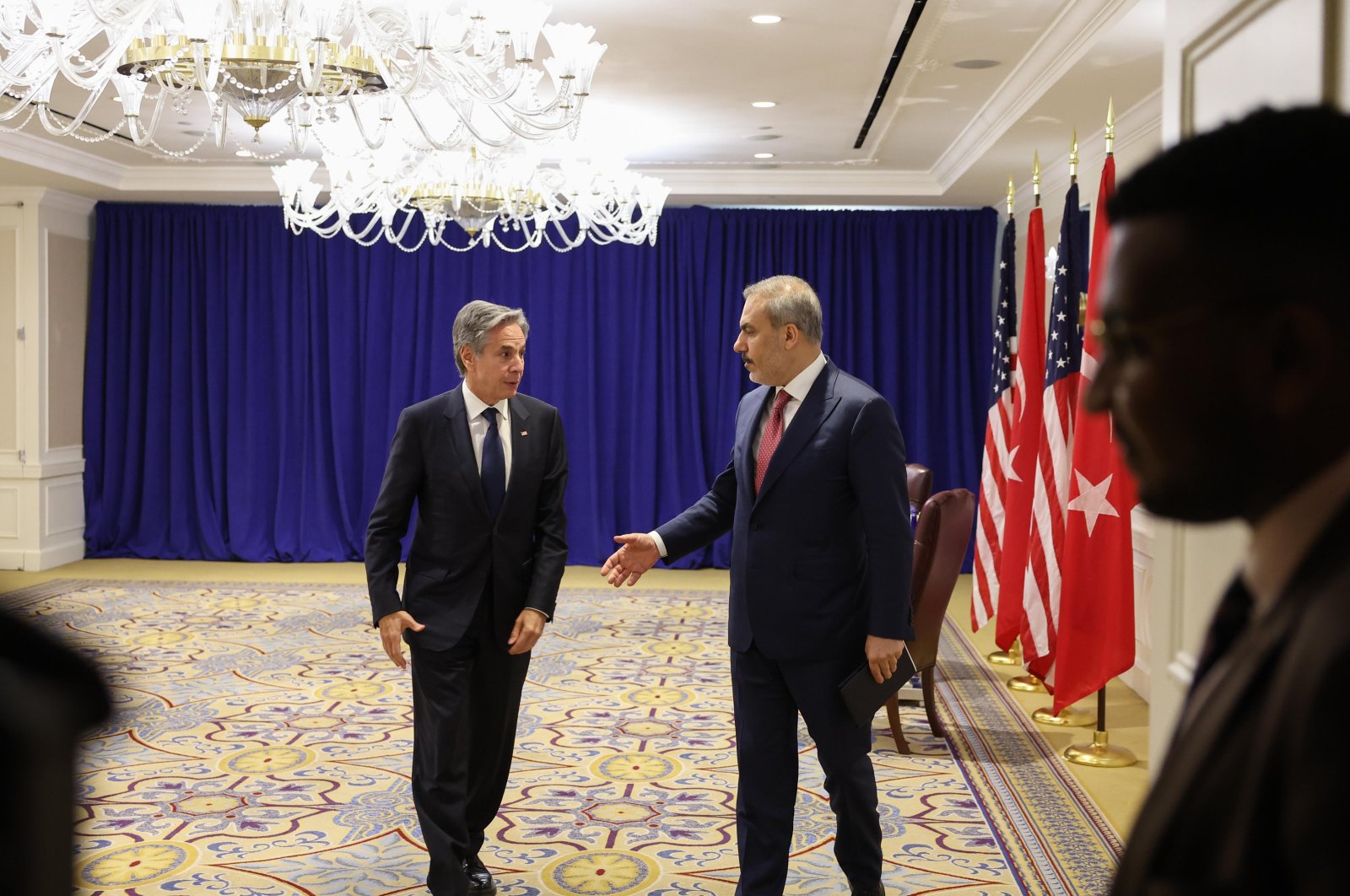 Foreign Minister Hakan Fidan (R) meets with U.S. Secretary of State Anthony Blinken in New York, Sept. 27, 2024. (AA Photo)