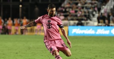Inter Miami's Lionel Messi kicks the ball during the Major League Soccer (MLS) football match between Inter Miami and New England Revolution, Florida, U.S., Oct. 19, 2024. (AFP Photo)