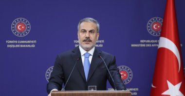 Foreign Minister Hakan Fidan speaks at a news conference, Ankara, Türkiye, Oct. 22, 2024. (AA Photo)