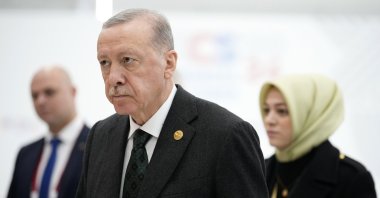 President Recep Tayyip Erdoğan arrives at the BRICS Summit in Kazan, Russia, Oct. 24, 2024. (EPA Photo)