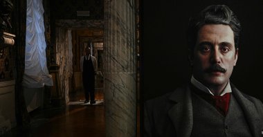 A portrait of Giacomo Puccini is displayed at the Museo Teatrale alla Scala during the media preview of the exhibition &quot;Puccini: Opera Meets New Media&quot; Milan, Italy, Oct. 23, 2024. (AFP Photo)