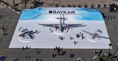 From left, Baykar's Bayraktar TB3, Akıncı and Bayraktar TB2 drones on display during the SAHA EXPO 2024, an international defense and aerospace exhibition, Istanbul, Türkiye, Oct. 23, 2024. (AA Photo)