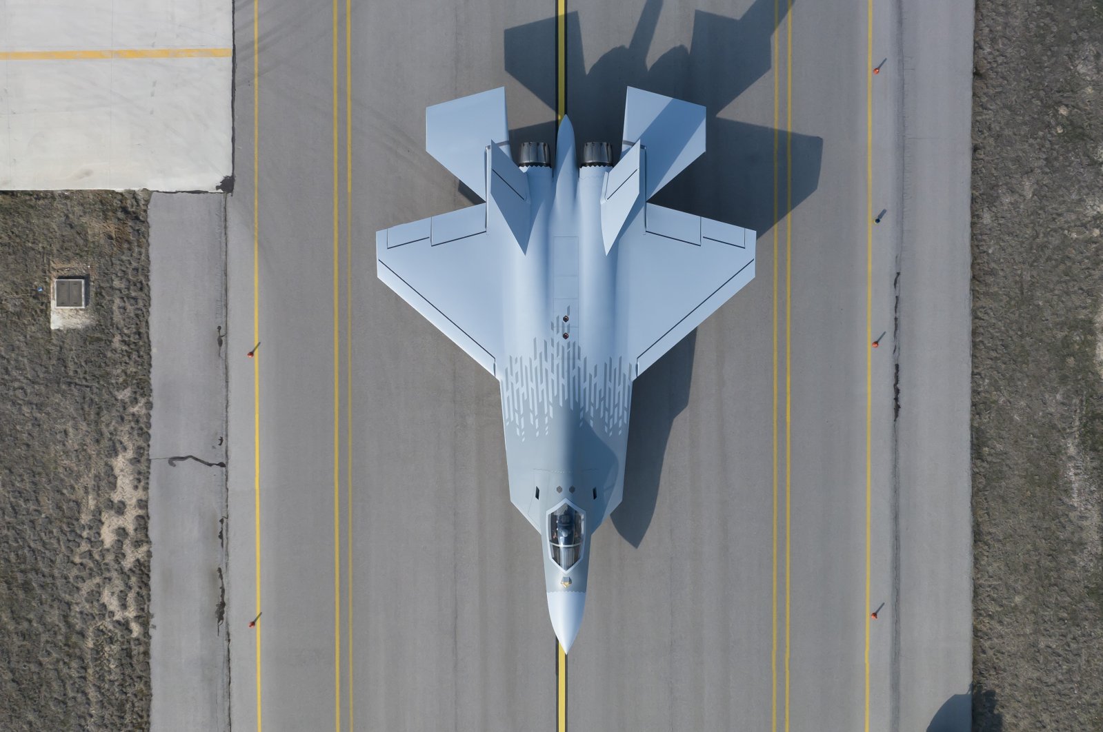 Türkiye&#039;s first indigenous fighter jet, Kaan, developed by the Turkish Aerospace Industries (TAI), is seen on a runway, Ankara, Türkiye, in this undated photo. (IHA Photo)