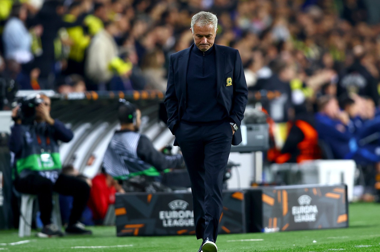 Fenerbahçe head coach Jose Mourinho stands on the touchline during the UEFA Europa League match against Manchester United, Istanbul, Türkiye, Oct. 24, 2024. (EPA Photo)