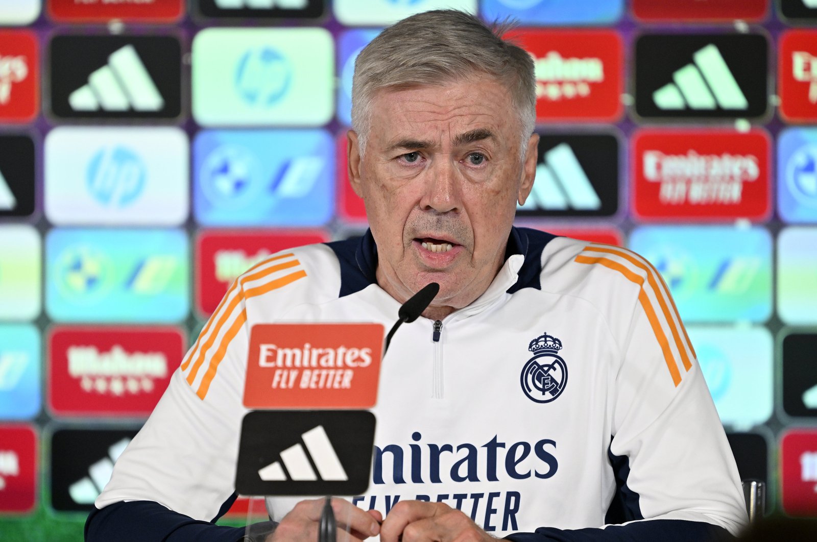 Real Madrid coach Carlo Ancelotti addresses the press ahead of the La Liga match against Barcelona, Madrid, Spain, Oct. 25, 2024. (AA Photo)