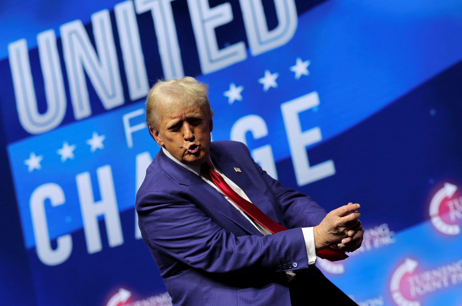 Republican presidential nominee and former U.S. President Donald Trump attends a campaign event sponsored by conservative group Turning Point Action, Las Vegas, Nevada, U.S., Oct. 24, 2024. (Reuters Photo)