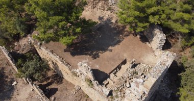 Aerial view showcasing the remains of the ancient theater in Syedra, Alanya, Türkiye, Oct. 27, 2024. (AA Photo) 