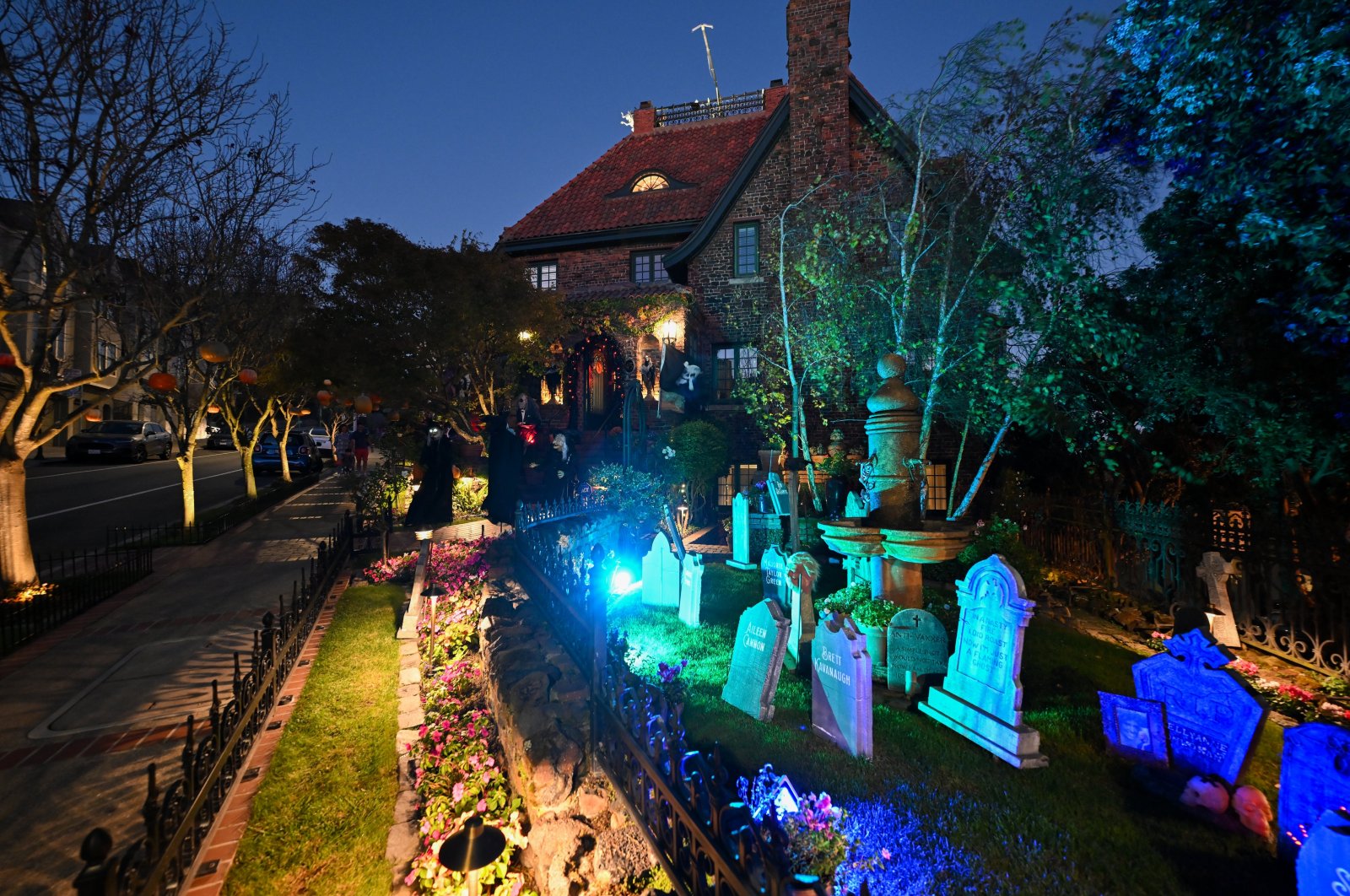 Homes and yards are decorated with skeletons, pumpkins and spider webs in anticipation of Halloween, California, U.S., Oct. 26, 2024. (AA Photo)