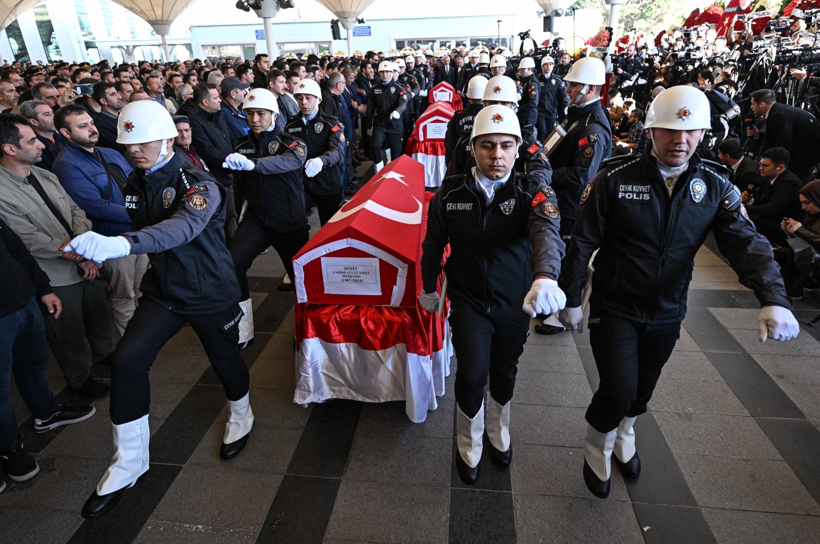 Funeral ceremony for three victims of the PKK attack on TAI, in the capital of Ankara, Türkiye, Oct. 24, 2024. (AA Photo)