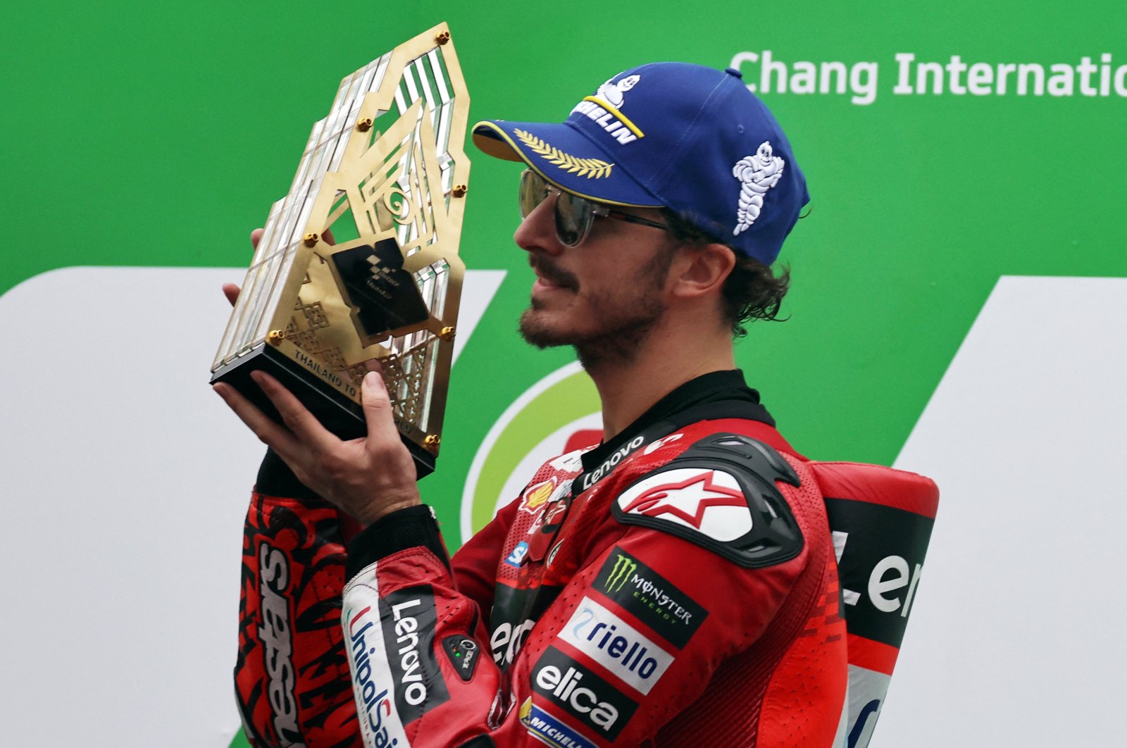 Ducati Lenovo Team&#039;s Francesco Bagnaia celebrates winning the Thailand MotoGP, Buriram, Thailand, Oct. 27, 2024. (Reuters Photo)