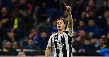 Juventus&#039; Kenan Yıldız celebrates after scoring a goal during the Derby d’Italia against Inter Milan, Milan, Italy, Oct. 27, 2024. (AA Photo)