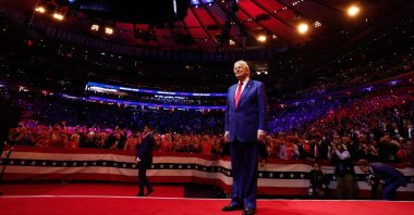 Republican presidential nominee and former U.S. President Donald Trump takes the stage at the campaign rally at Madison Square Garden, New York City, U.S., Oct. 27, 2024. (AFP Photo)