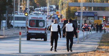 A general view of the entrance of the headquarters of Turkish Aerospace Industries (TAI), where three people were killed and 22 others wounded in a terror attack, Kahramankazan, a town of Turkish capital Ankara, Türkiye, Oct. 23, 2024. (Reuters Photo)