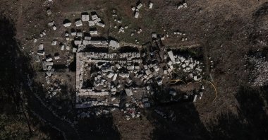 Aerial view of the excavations at Kız Island, Bursa, Türkiye, Oct. 16, 2024. (AA Photo)