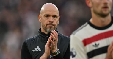 Manchester United&#039;s manager Erik ten Hag applauds fans after the English Premier League football match between West Ham United and Manchester United at the London Stadium, London, U.K., Oct. 27, 2024. (AFP Photo)