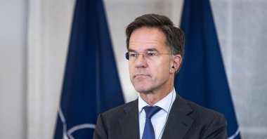 A handout photo made available by the Estonian Government Communication Unit shows NATO Secretary General Mark Rutte reacting during a press conference after his meeting with Estonian Prime Minister Kristen Michal in Tallinn, Estonia, Oct. 22, 2024. (EPA Photo)