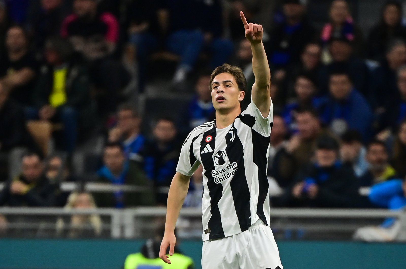 Juventus&#039; Kenan Yıldız celebrates after scoring a goal during the Derby d’Italia against Inter Milan, Milan, Italy, Oct. 27, 2024. (AA Photo)