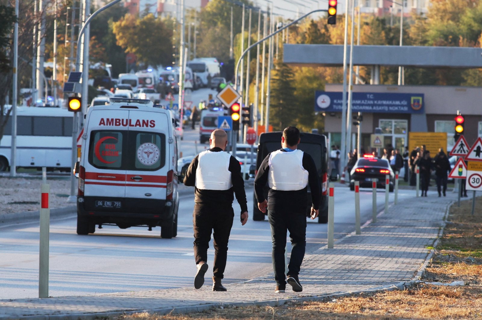 A general view of the entrance of the headquarters of Turkish Aerospace Industries (TAI), where three people were killed and 22 others wounded in a terror attack, Kahramankazan, a town of Turkish capital Ankara, Türkiye, Oct. 23, 2024. (Reuters Photo)