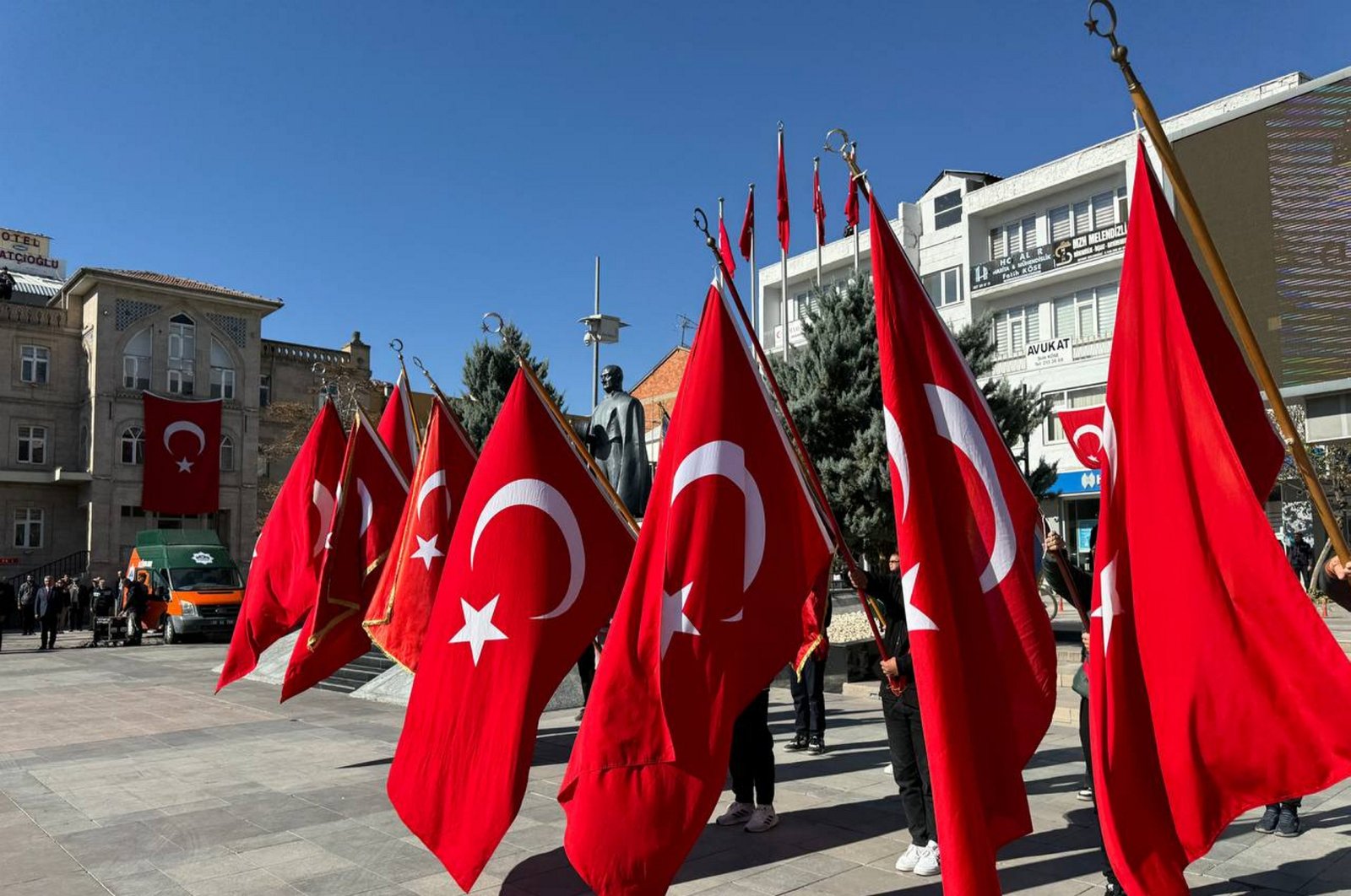 Citizens gather for a wreath-laying ceremony at the 15 July National Will Square to honor the 101st anniversary of the Republic, Aksaray, Türkiye, Oct. 28, 2024. (AA Photo)