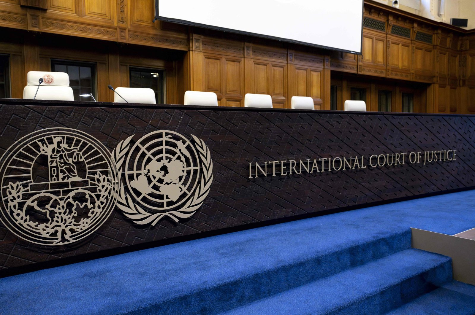 This photograph shows a view of the International Court of Justice (ICJ) during a hearing as part of South Africa&#039;s request for a Gaza cease-fire in The Hague, May 24, 2024. (AFP File Photo)