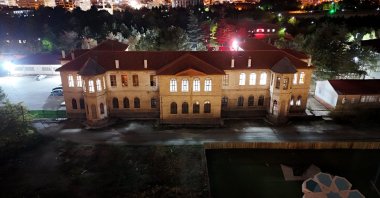 Aerial footage of Selçuk Anatolian High School shows it open at night in Sivas, Türkiye, Oct. 29, 2024. (IHA Photo)