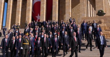 President Recep Tayyip Erdoğan, politicians and generals visit Anıtkabir, the mausoleum of Atatürk, Ankara, Türkiye, Oct. 29, 2024. (AA Photo)