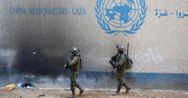 Israeli soldiers inside an evacuated compound of the UNRWA in Gaza City, Palestine, February 8, 2024. (AFP Photo)